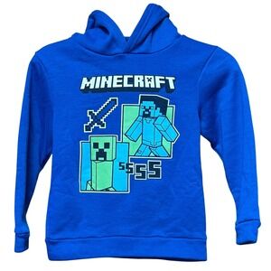 Minecraft Hoodie‎ Kids Sz 7 Blue Graphic Steve Creeper Fleece Sweatshirt Video